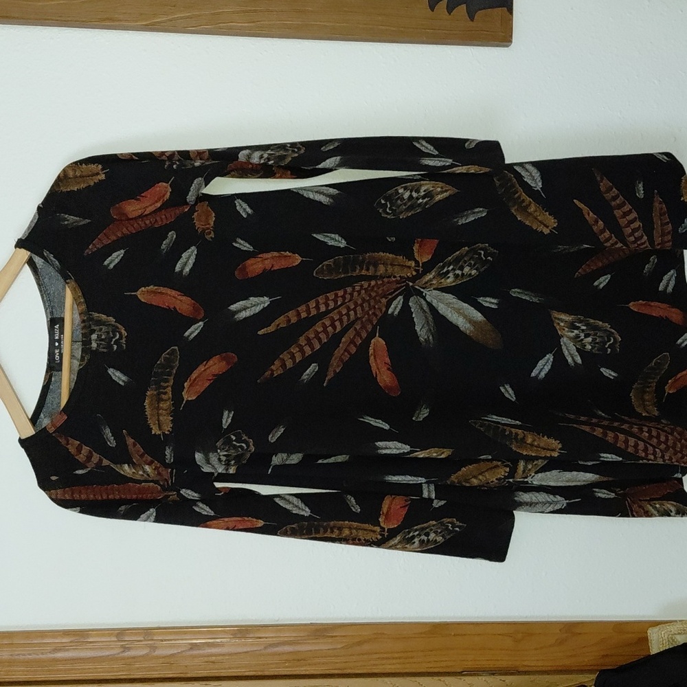 Elegant Black and Brown Feather Print Dress  NWOT  size Small